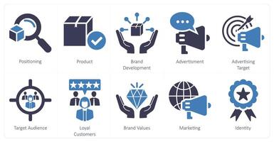 A set of 10 branding icons as positioning, product, brand development vector