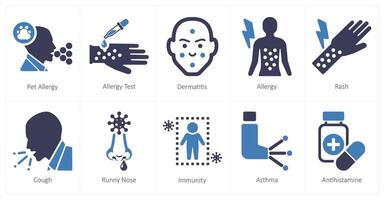 A set of 10 allergy icons as pet allergy, allergy test, dermatitis vector