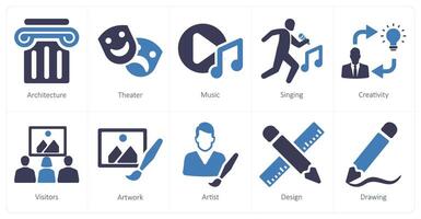 A set of 10 art icons as architecture, theater, music vector