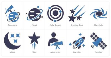 A set of 10 astronomy icons as astronomy, planet, solar system vector