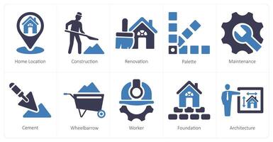 un conjunto de 10 construir íconos como hogar ubicación, construcción, renovación vector