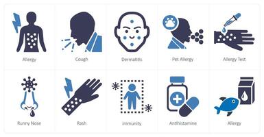 A set of 10 allergy icons as allergy, cough, dermatitis vector