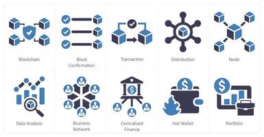 A set of 10 blockchain icons as blockchain, block confirmation, transaction vector