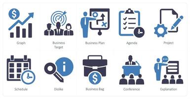 un conjunto de 10 negocio presentación íconos como grafico, negocio objetivo, negocio plan vector