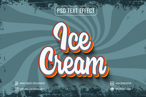 gelo creme texto efeito com retro onda fundo psd