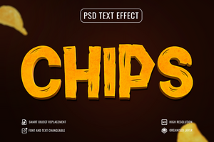 yellow salty chips text effect 3d psd