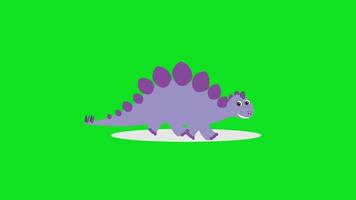 uma roxa dinossauro em uma verde tela video