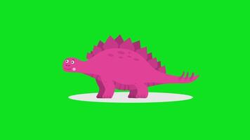 un dibujos animados rosado dinosaurio en un verde antecedentes video