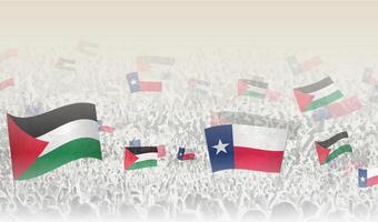 Palestine and Texas flags in a crowd of cheering people. vector