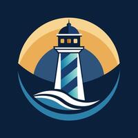 A lighthouse structure with a house built on top of it, overlooking the sea, A logo featuring a stylized interpretation of a lighthouse vector