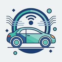 un coche equipado con Wifi tecnología para sin costura conectividad en el ir, un limpio, moderno icono simbolizando el futuro de autónomo vehículos vector