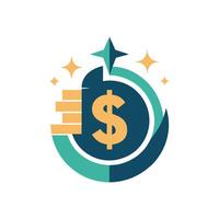 A dollar sign overlaid with stars in a minimalist design, A minimalistic logo utilizing negative space to create a subtle reference to money management vector