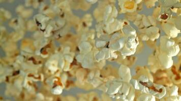 Super slow motion popcorn. High quality FullHD footage video