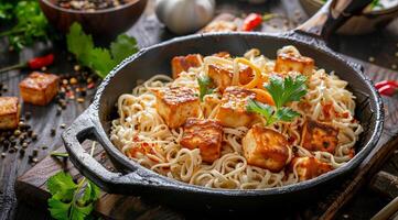 sano plato de tofu mezclado con otro comidas a aumentar sano dieta foto