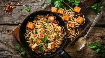 sano plato de tofu mezclado con otro comidas a aumentar sano dieta foto