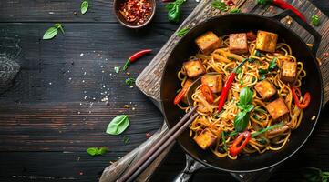 Healthy plate of tofu mixed with other foods to boost healthy diet photo