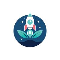 A rocket ship soars through the dark night sky, showcasing its power and speed, A minimalist icon reflecting simplicity and efficiency in a digital startup vector