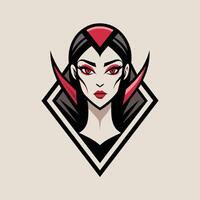 A woman with striking red eyes and horns on her head, showcasing a bold and edgy makeup look, A minimalist logo for a bold makeup brand with a strong, graphic icon vector