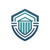 Logo design featuring a shield with a building in the center, symbolizing protection and strength, Design a minimalist logo incorporating a subtle abstract pattern vector