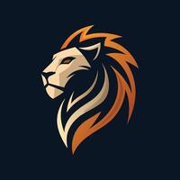 Sleek and minimalist lion head design on a dark backdrop, A minimalist logo featuring a sleek, stylized lion silhouette vector