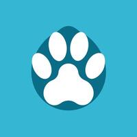 A minimalist white paw print stands out on a vibrant blue background, A clean, modern logo featuring a simple paw print design vector