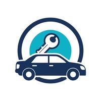 A car with a wrench placed on top of it, showcasing mechanical maintenance or repairs, A minimalist logo incorporating a simple circle and line vector