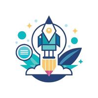 A rocket with a rocket ship positioned on top of it, showcasing a futuristic and innovative concept, A minimalist icon reflecting simplicity and efficiency in a digital startup vector