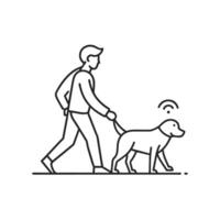 un hombre es caminando un perro en un Correa, un minimalista contorno de un persona caminando un perro, minimalista sencillo moderno logo diseño vector