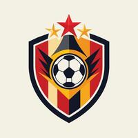 A soccer ball prominently displayed at the center of a shield, symbolizing strength and protection, An abstract symbol that embodies the strength of a football team vector