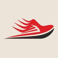 A vivid red running shoe placed on a clean white background, A minimalist logo of a running shoe with a subtle hint of movement vector