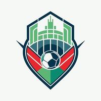 fútbol pelota dentro proteger, un resumen representación de un fútbol americano campo, minimalista sencillo moderno logo diseño vector