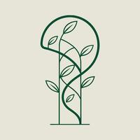 A logo featuring a green color scheme and intricate leaf patterns, An elegant line drawing of a plant winding its way up a trellis vector