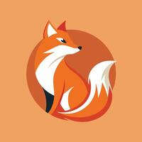 A red fox is seated within a circle on an orange background, An abstract interpretation of a fox in a minimalist logo vector