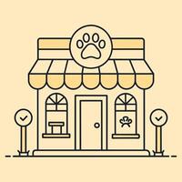 A dogs paw is seen placed on the front of a storefront, A minimalist outline of a pet store front, minimalist simple modern logo design vector