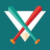 Two baseball bats laying on a vibrant green surface, A minimalist logo of a baseball bat, minimalist simple modern logo design vector