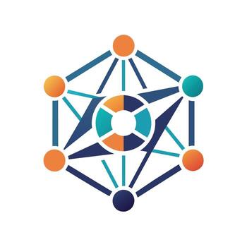 A group of individuals standing in a circle, engaging in a conversation or activity, A geometric shape representing connectivity and innovation vector