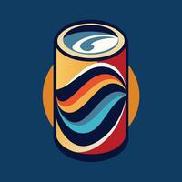 A soda can featuring waves design on its surface, creating a unique and eye-catching appearance, An abstract representation of a soda can, minimalist simple modern logo design vector