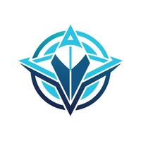 geométrico futurista logo diseño en azul y blanco colores, un futurista, geométrico modelo representando innovador viaje tecnología vector