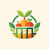 logo diseño para un Fruta y vegetal compañía, presentando un estilizado imagen de un elegante, moderno granja, un logo para un local comida despensa ese caracteristicas un estilizado Fruta cesta vector