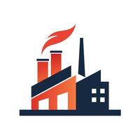 Factory with smoke billowing out of it, symbolizing industrial activity and pollution, A minimalist logo featuring a stylized factory silhouette vector