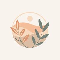 A plant enclosed within a circular shape, representing a minimalist logo for a natural beauty brand, A minimalist logo for a natural beauty brand with a soft, muted color palette vector