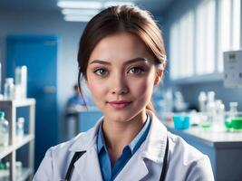 Happy Doctor in hospital. photo