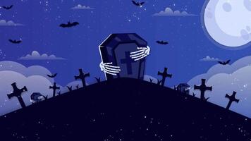 Halloween Background Graveyard with Tombstones and Bats in Night video