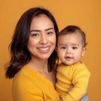 Portrait of a smiling young mother with her baby suitable for family-oriented advertising photo