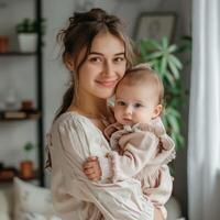 Young mother on mothers day holding her baby with affection photo