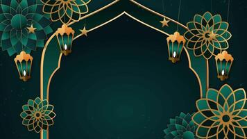 Islamitisch groen achtergrond met Arabisch boog lantaarns video