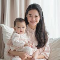 Mother and Baby in a Tender Home Setting photo