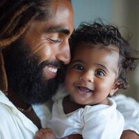 Father holding a baby with tender affection suitable for family-themed campaigns photo