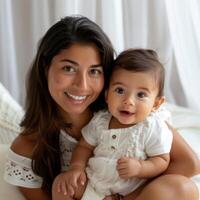 madre con su bebé sonriente calurosamente para temática familiar contenido foto