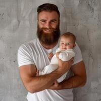 Affectionate bearded father holding his baby perfect for family related content photo